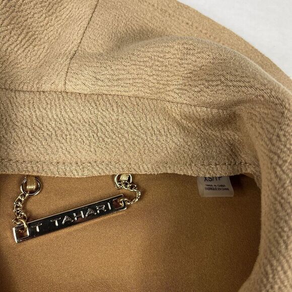 Tahari Womens Faux Leather Jacket Brown Open Front Mid Length Relaxed Fit XS - Picture 5 of 12